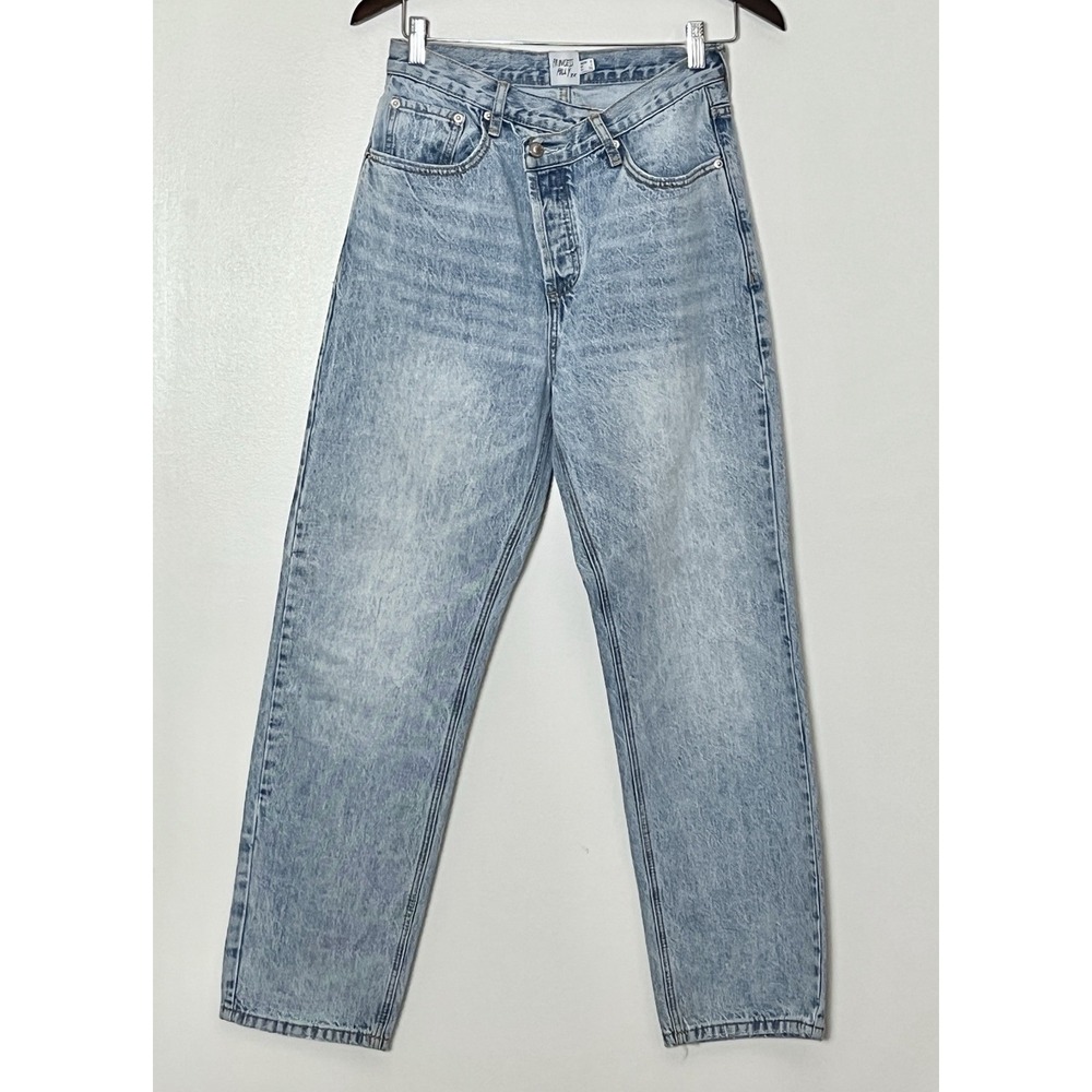 Princess‎ Polly Jeans Women's 4 Blue Asymmetrical Crossover Straight Leg Rigid